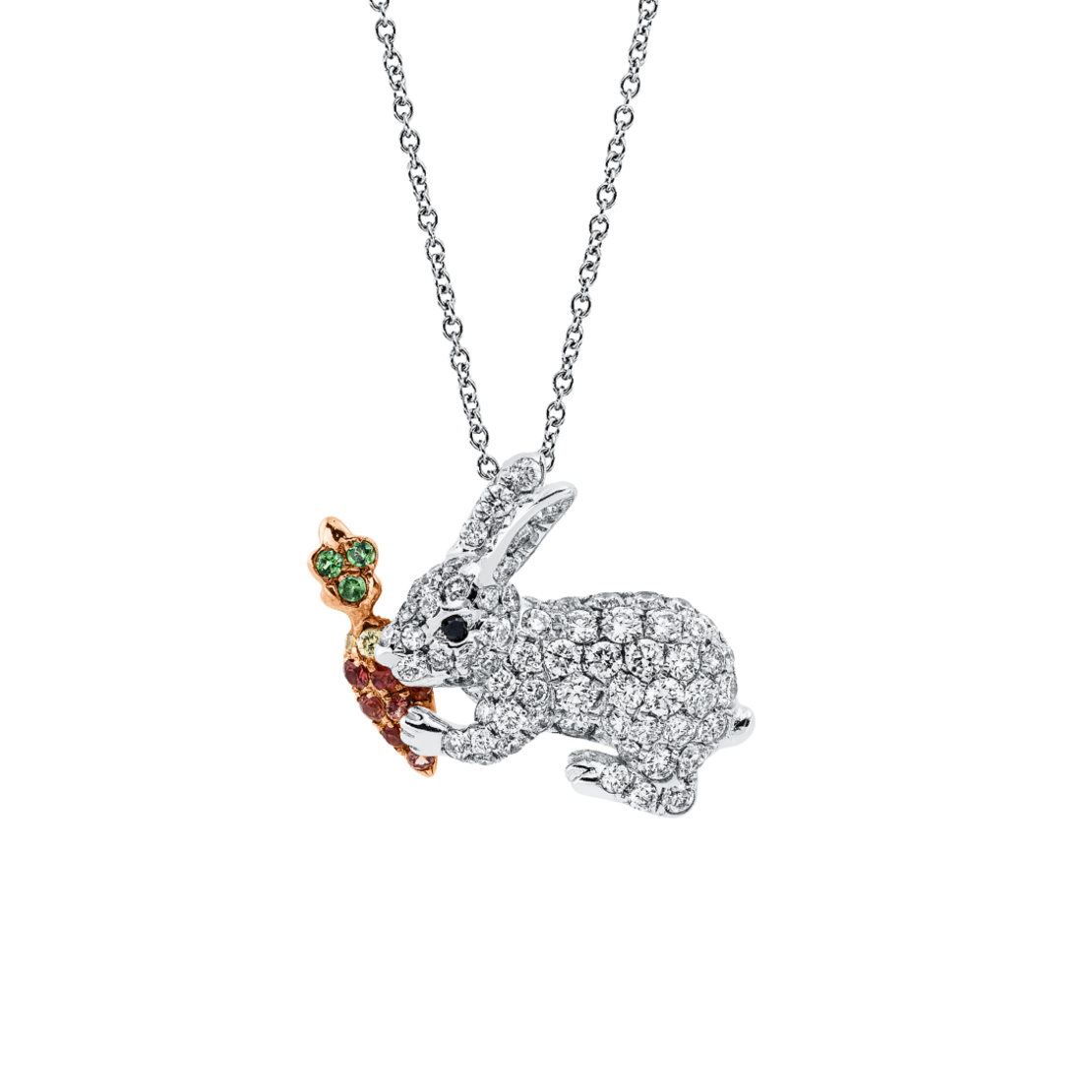 0.74 ct Rabbit diamond necklace with sapphire and tsavorite