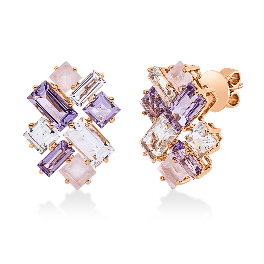6.20 ct Earrings with amethyst and quartz
