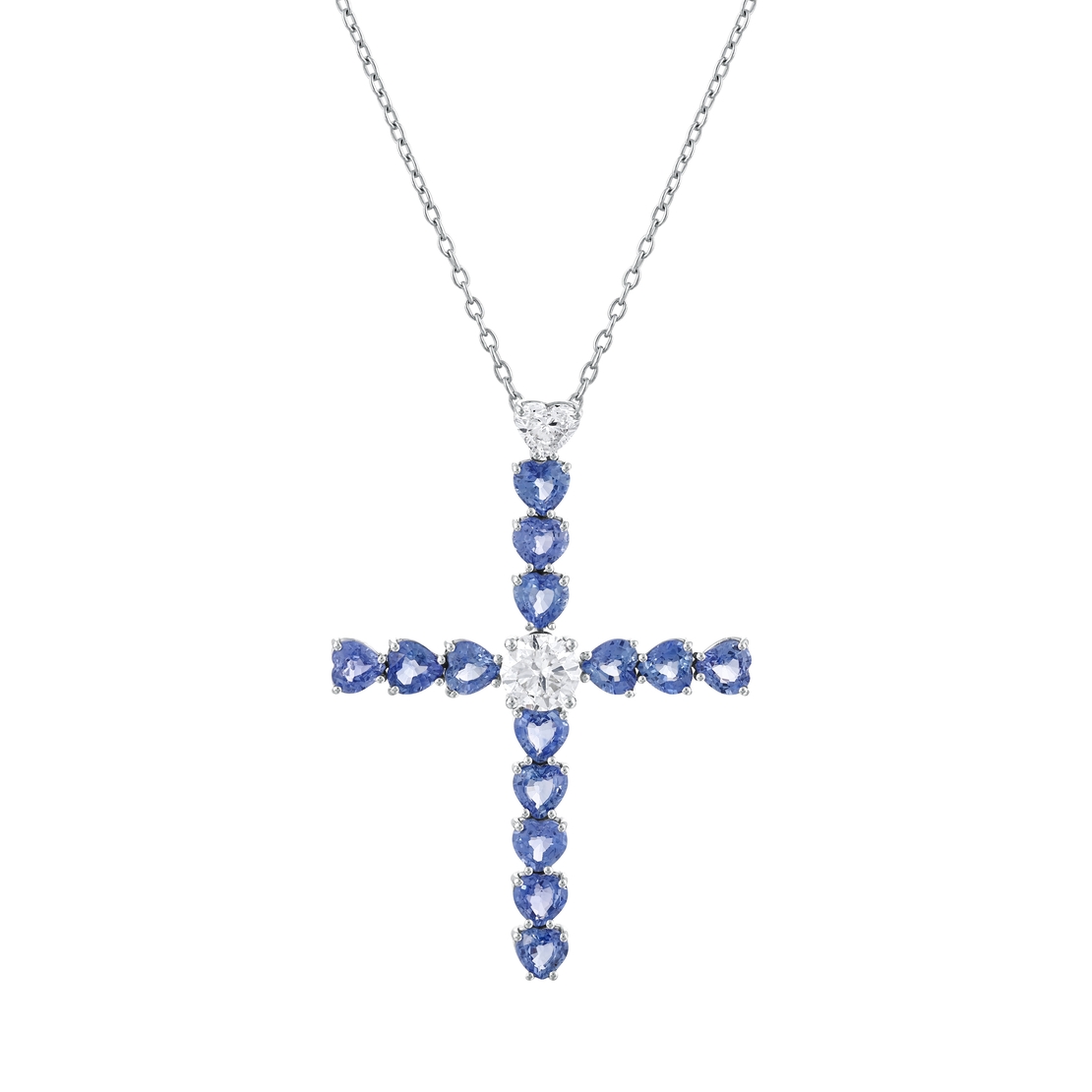 7.93 ct Cross necklace with diamonds and sapphires