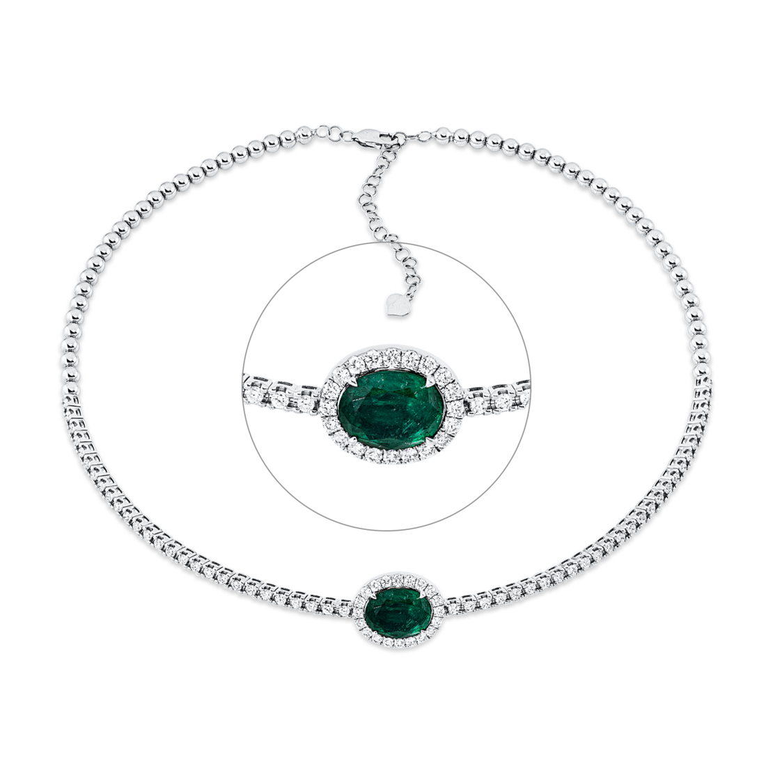 5.12 ct Choker necklace with emerald and diamonds