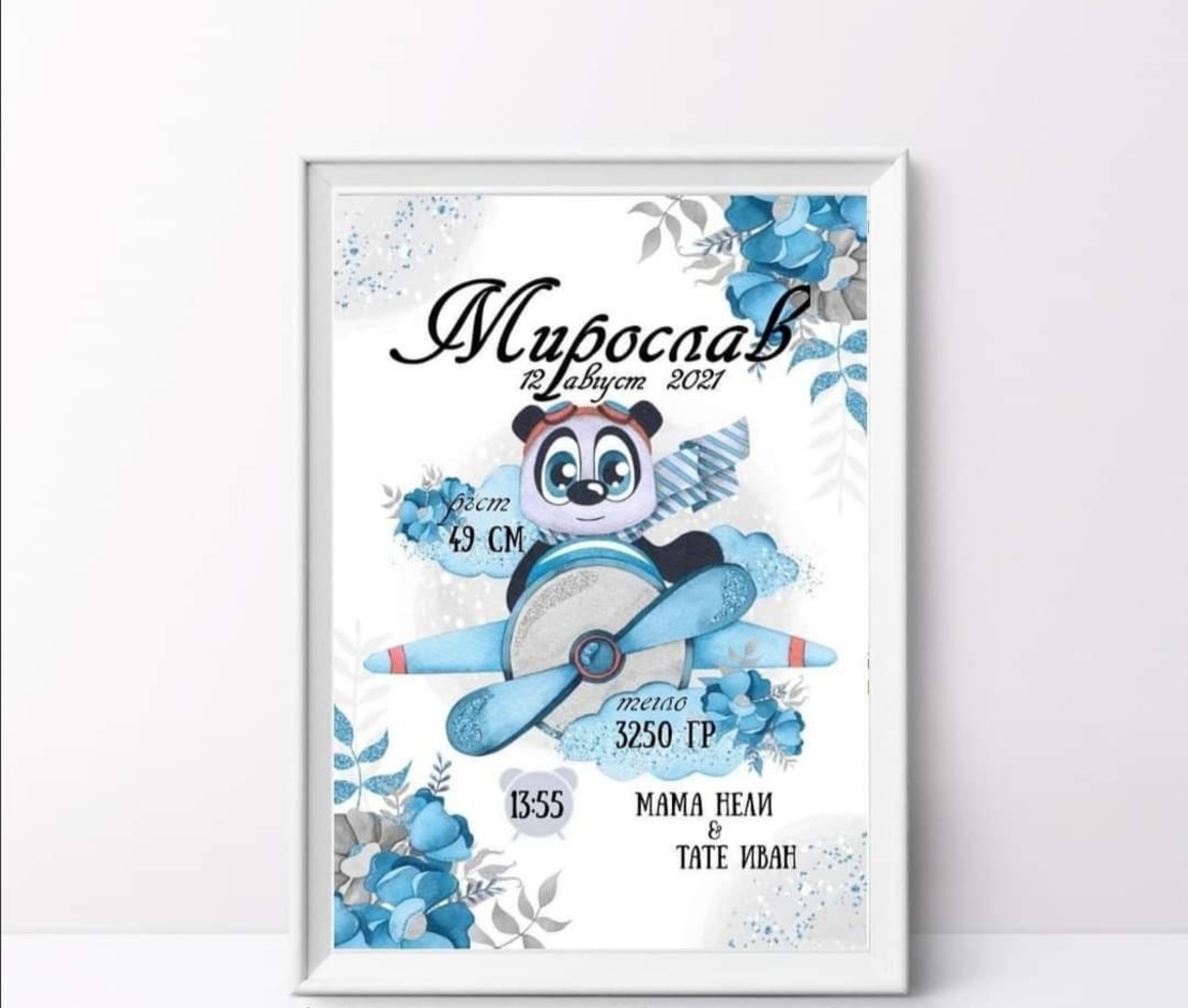 👶 Персонализирана картина за новородено момче – 