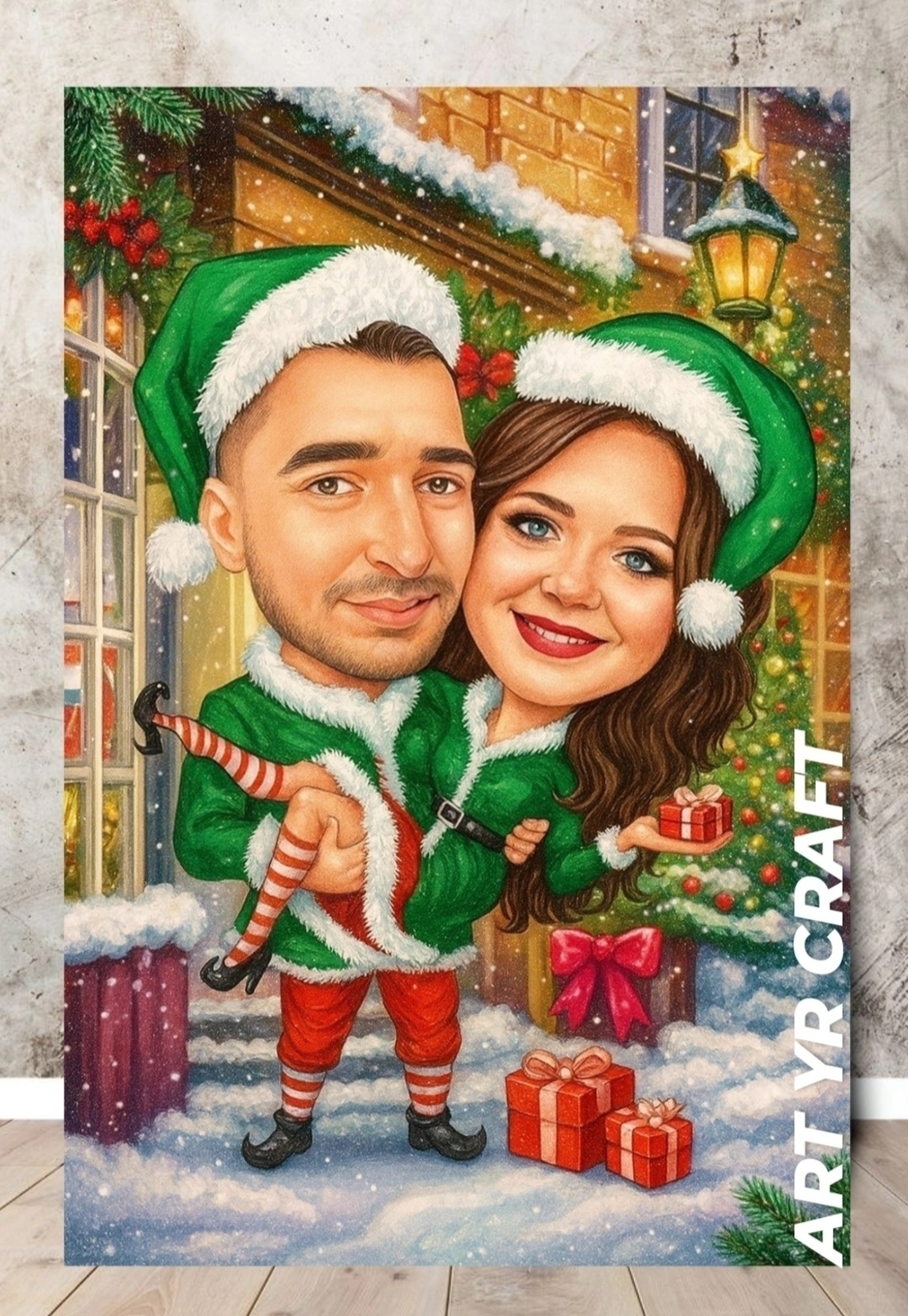 🎅 Дигитална коледна карикатура за двойка – “Празнична магия”