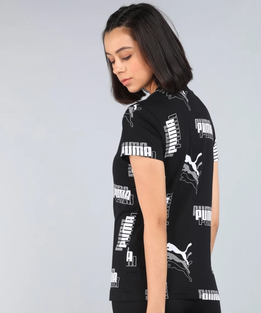 PUMA Printed Crew Neck Cotton Blend Black T-Shirt