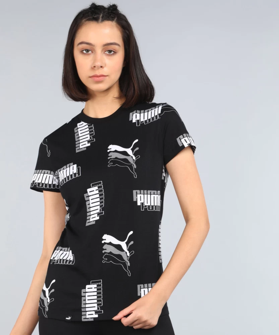 PUMA Printed Crew Neck Cotton Blend Black T-Shirt