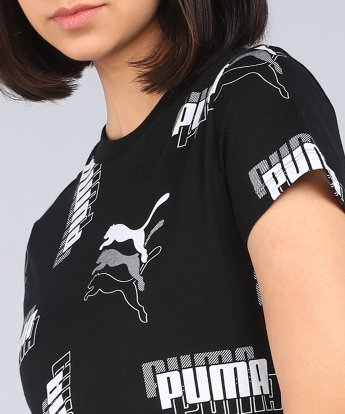 PUMA Printed Crew Neck Cotton Blend Black T-Shirt
