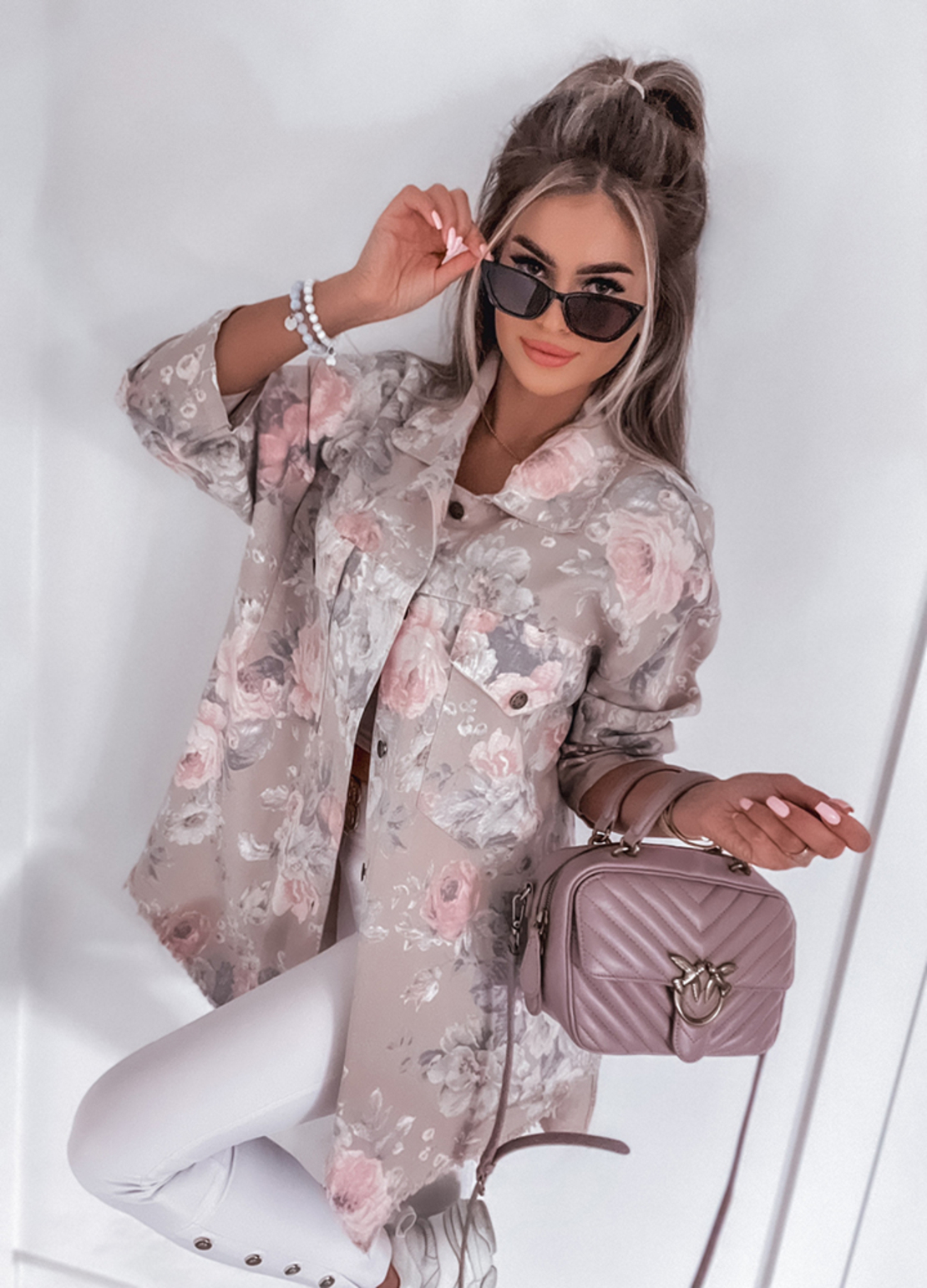 Дънково яке с флорален принт MAXI