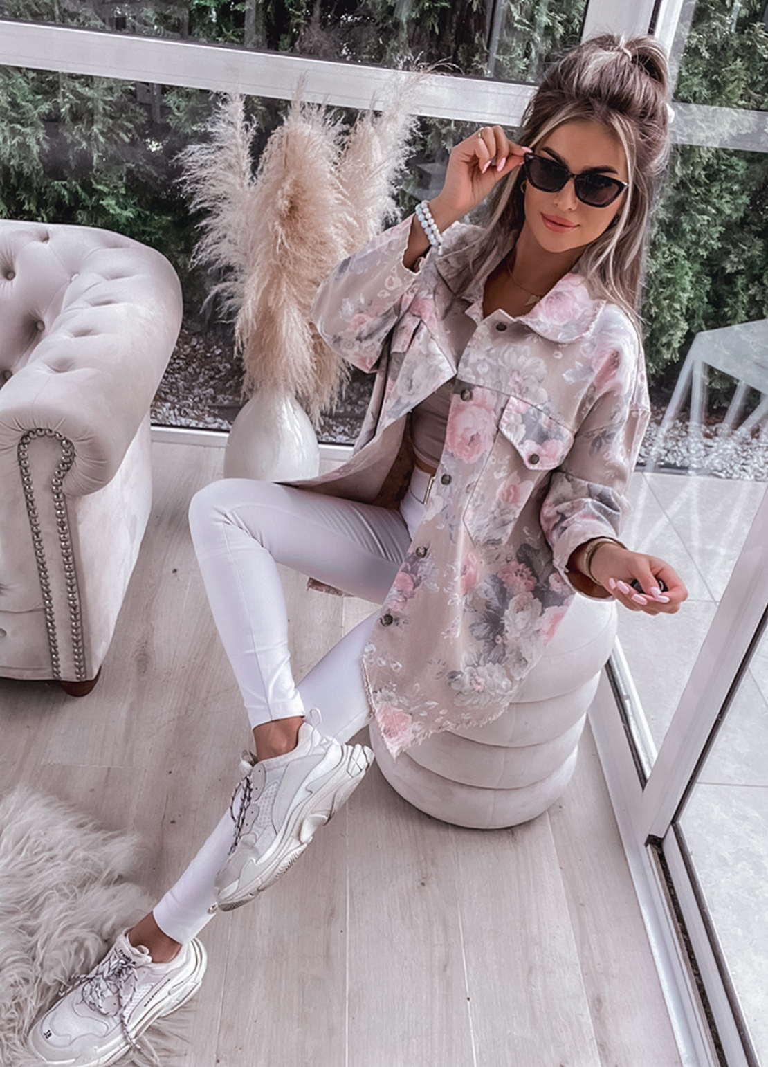 Дънково яке с флорален принт MAXI