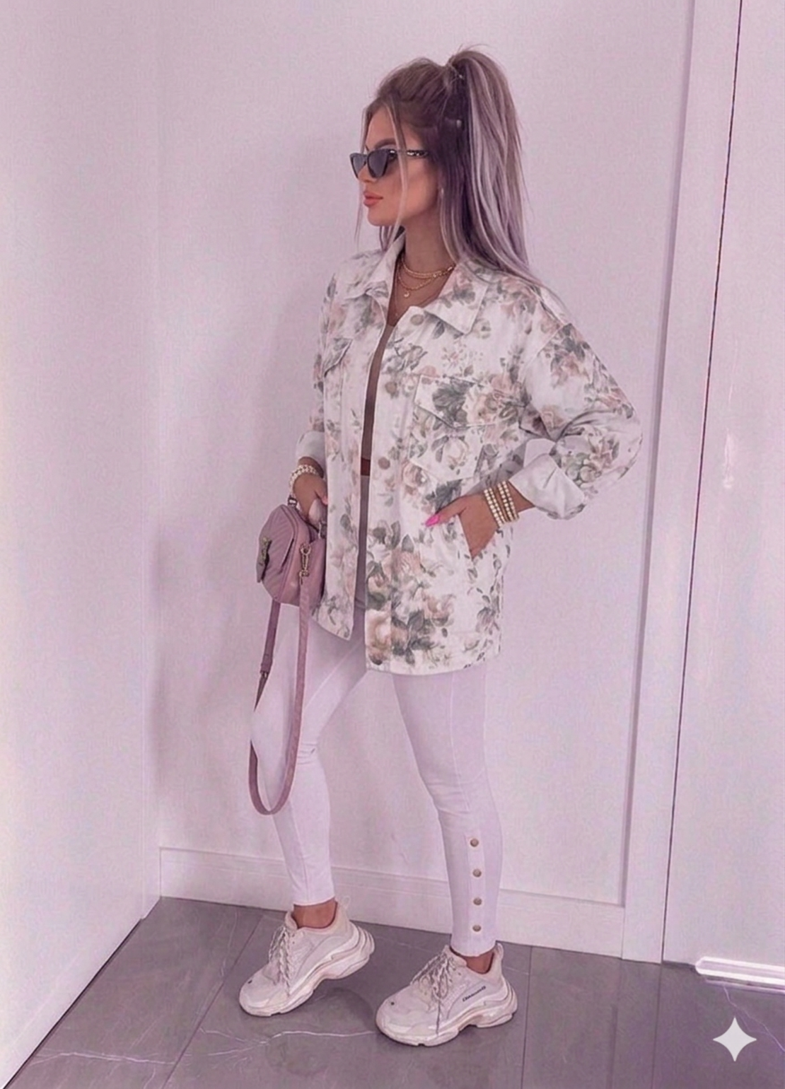 Дънково яке с флорален принт MAXI