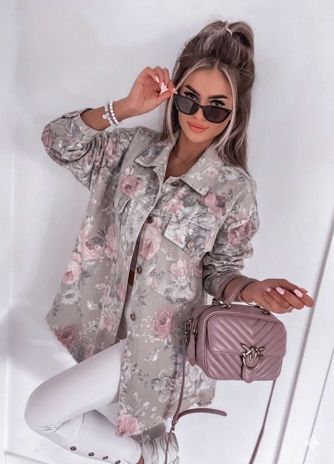 Дънково яке с флорален принт MAXI