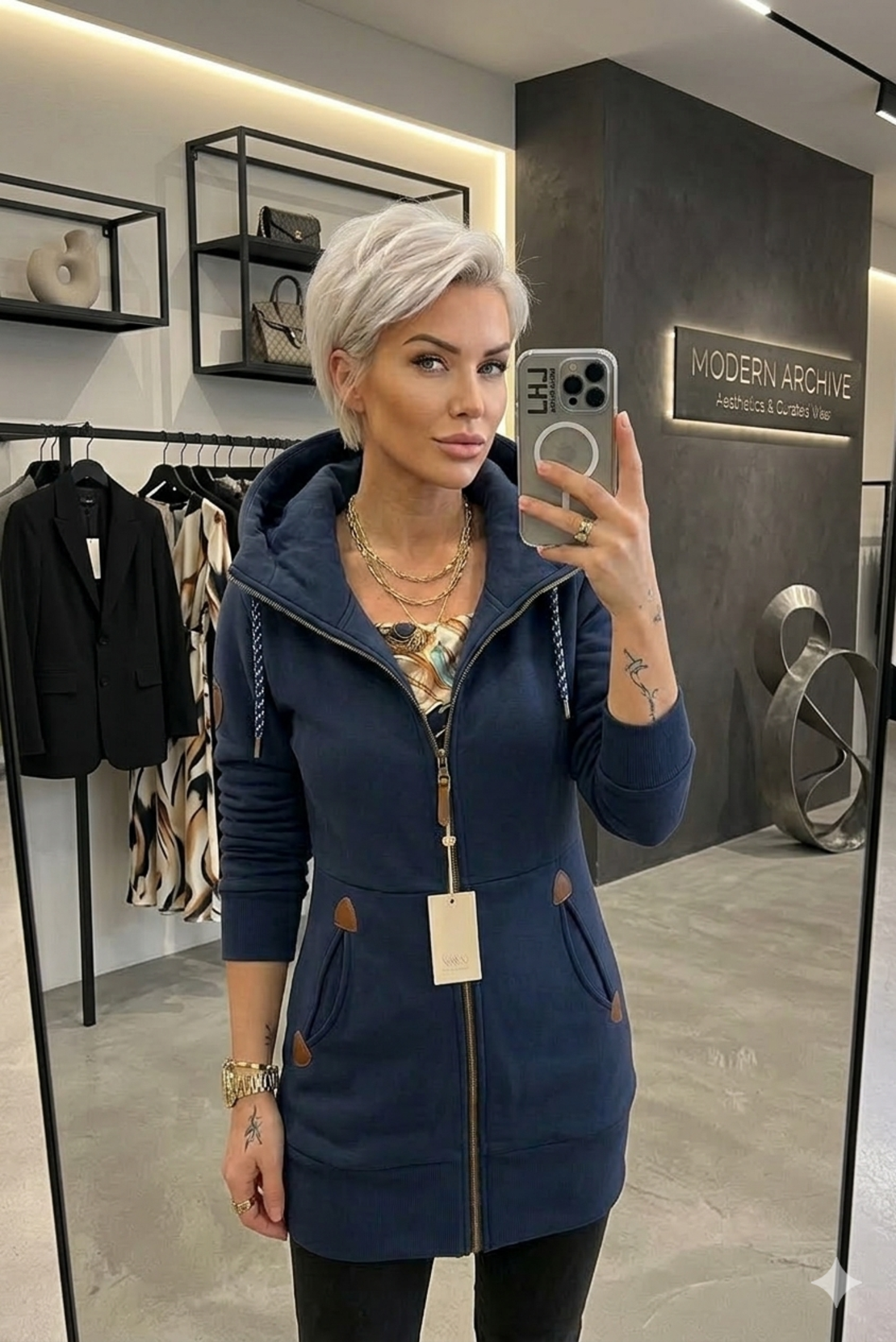 Тъмносин дълъг суичър с цип код 829