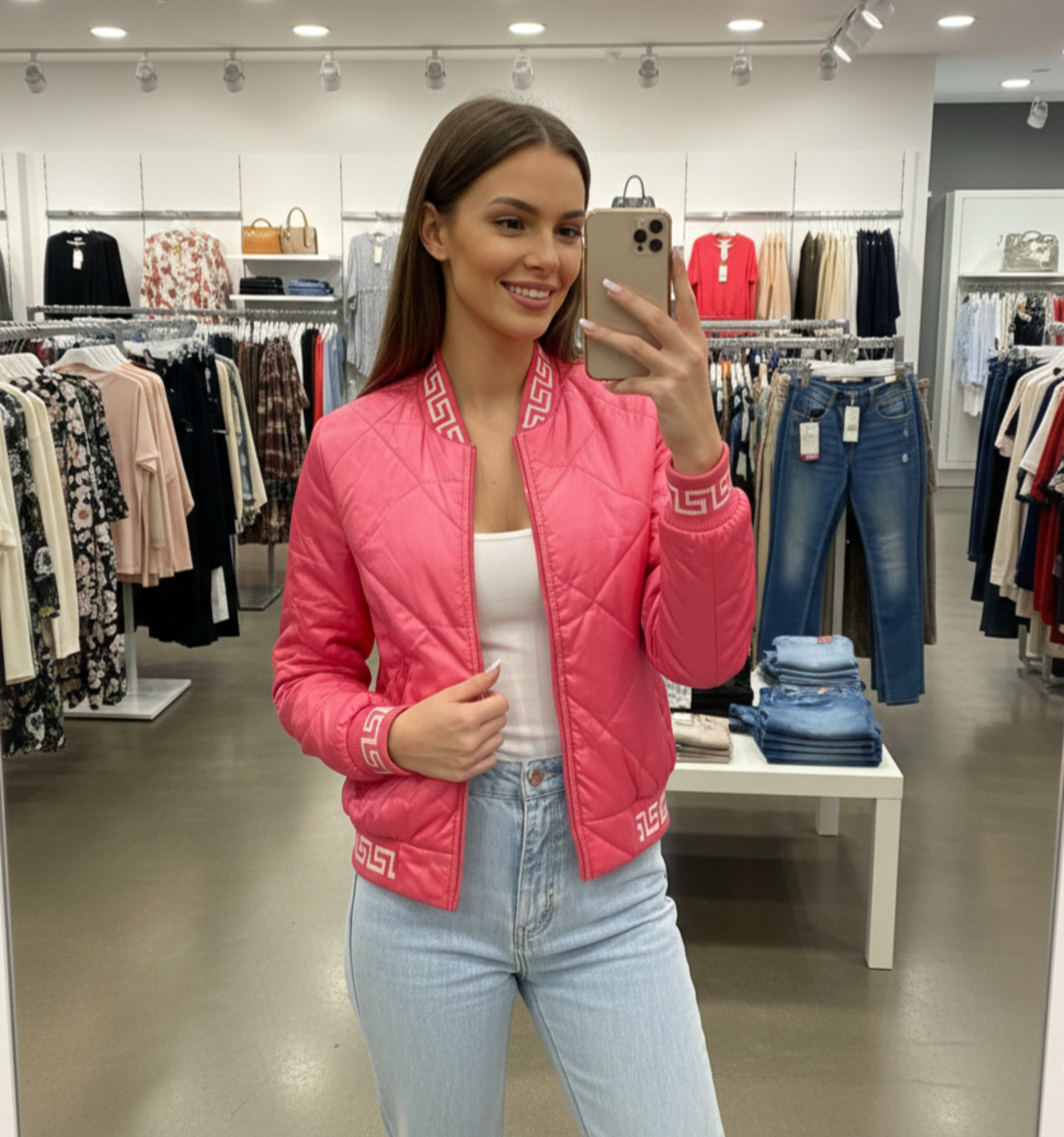 Дамско преходно бомбър яке в розово