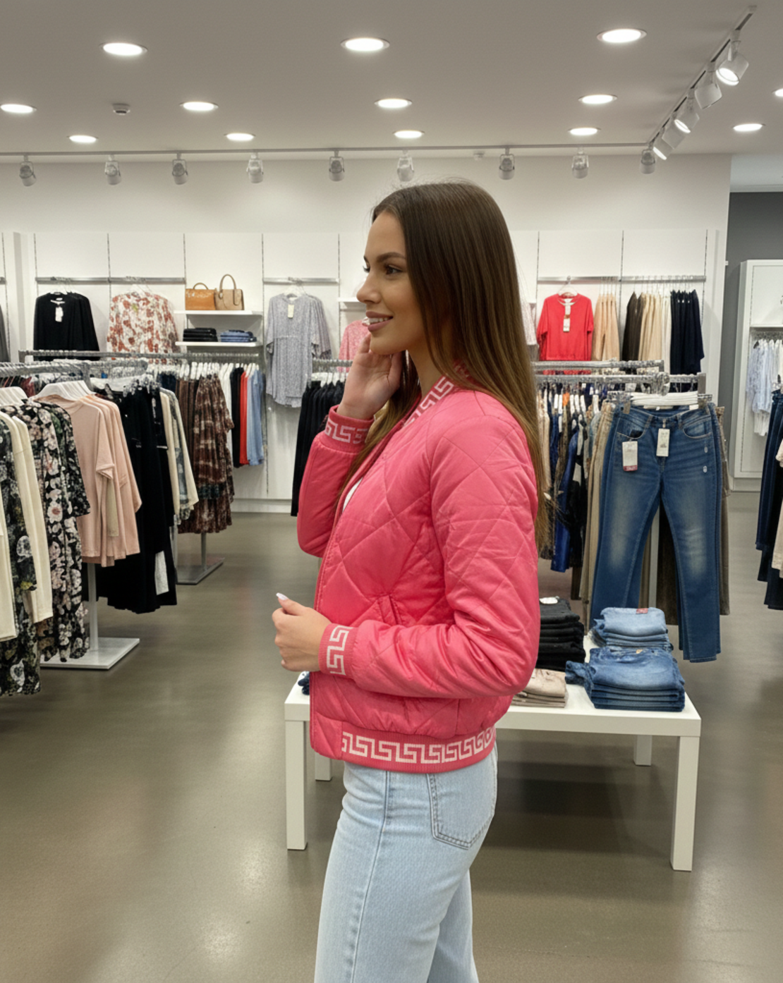 Дамско преходно бомбър яке в розово