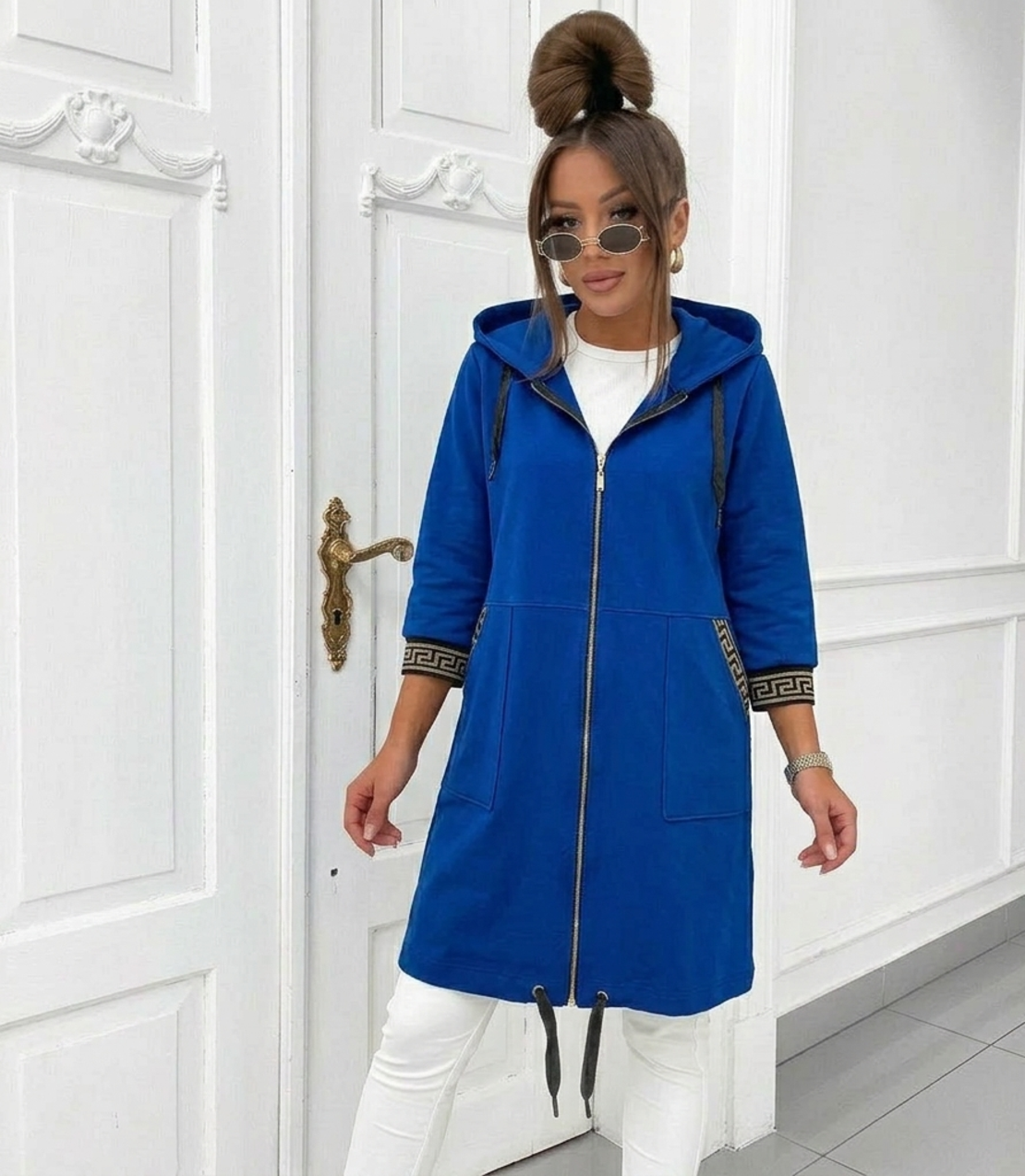 Дамски удължен суичър в синьо