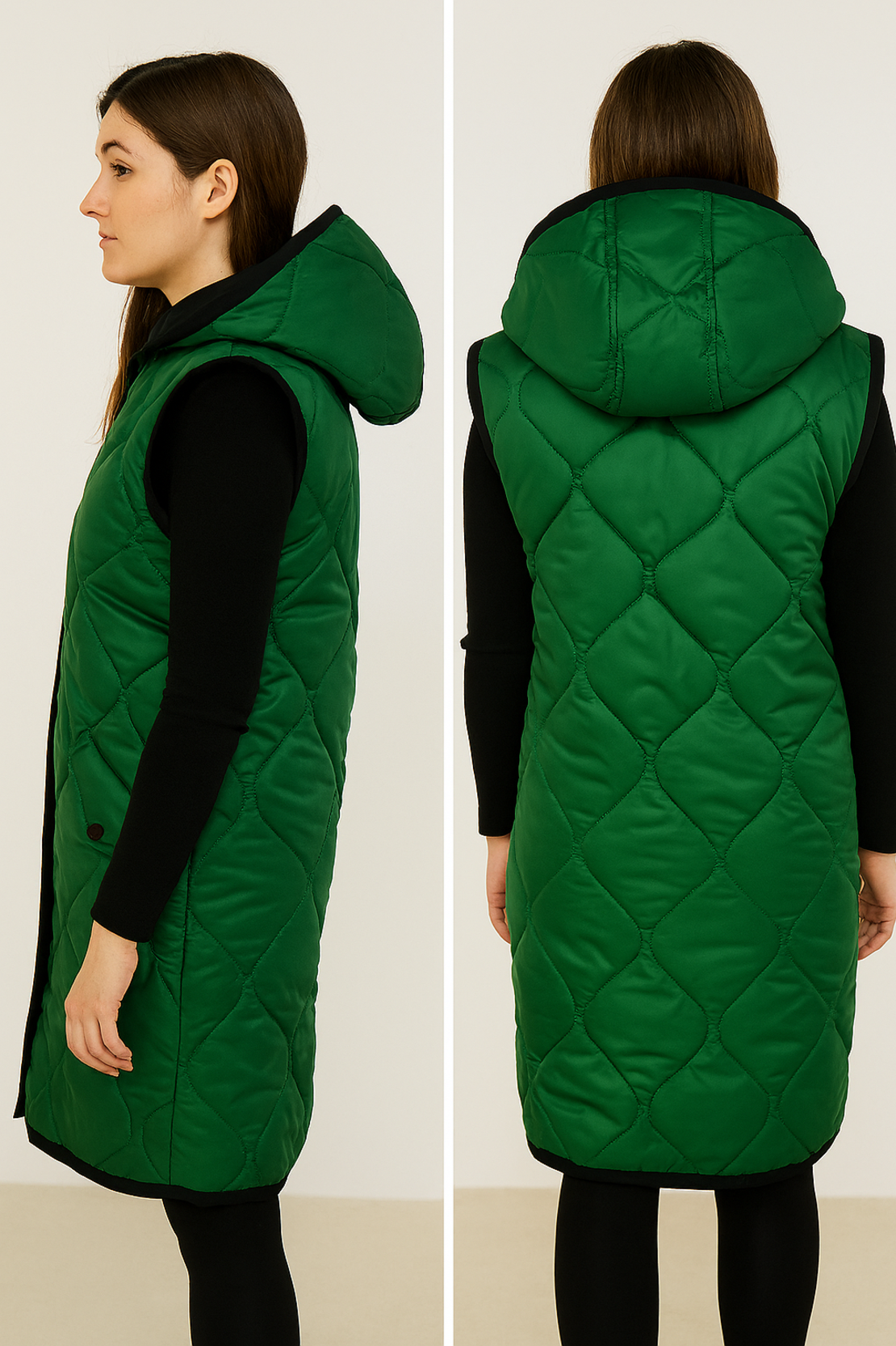 Дамски капитониран елек с качулка