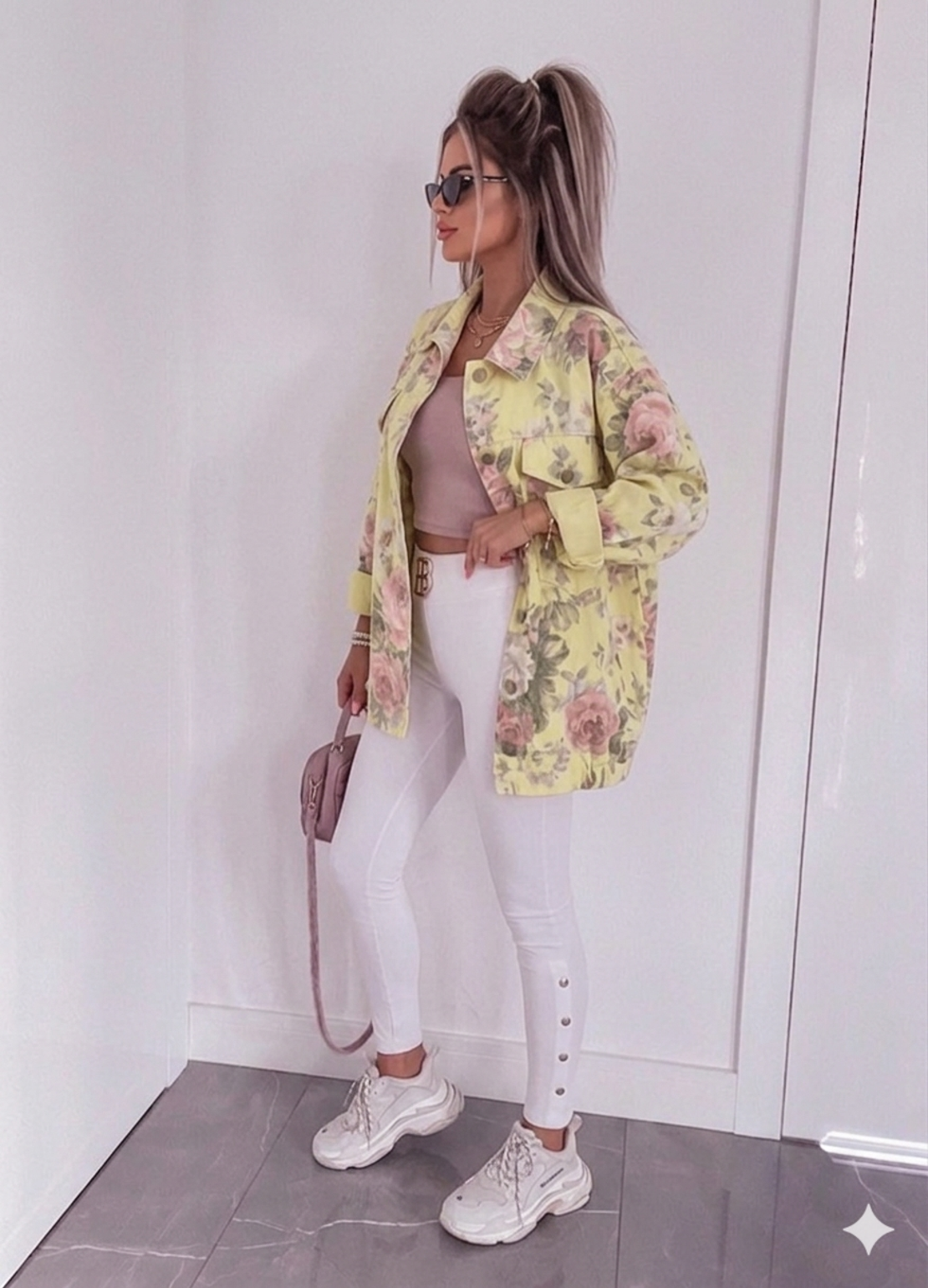 Дънково яке с флорален принт MAXI