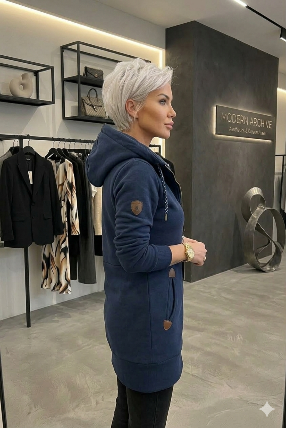 Тъмносин дълъг суичър с цип код 829