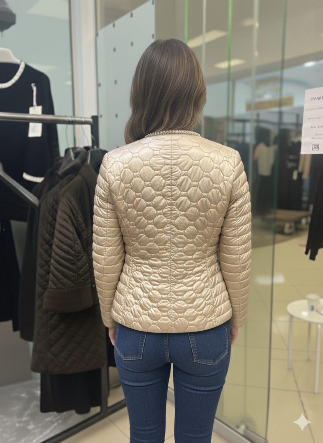 Пролетно яке с перли в бежово