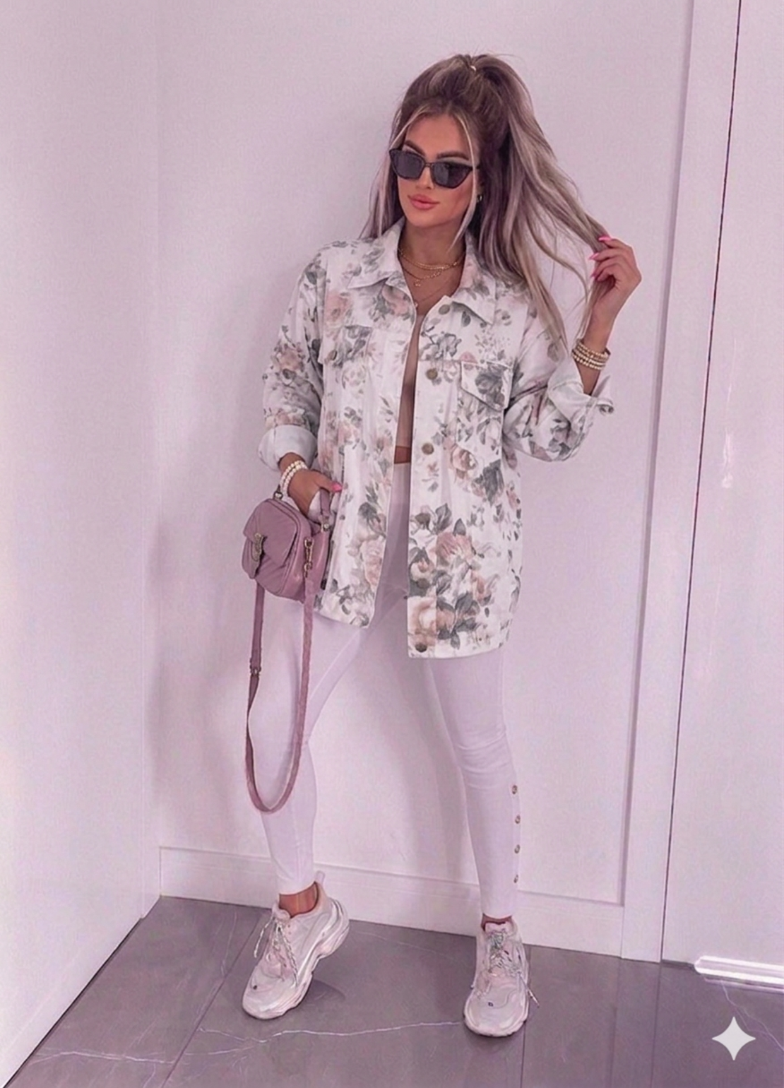 Дънково яке с флорален принт MAXI