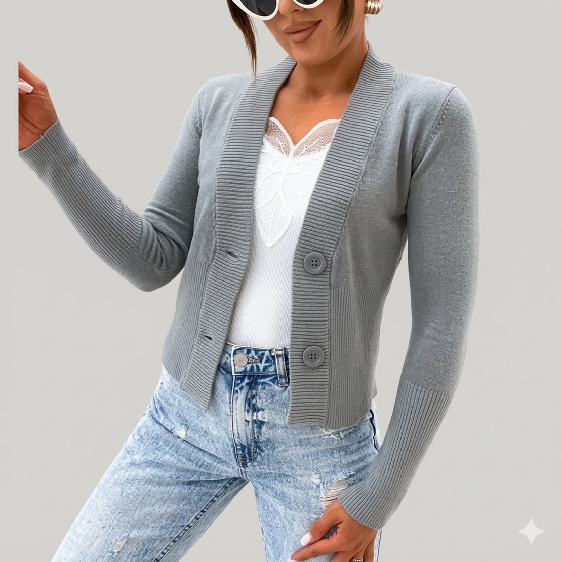 Дамска пролетна жилетка в сиво – универсален размер S/M/L