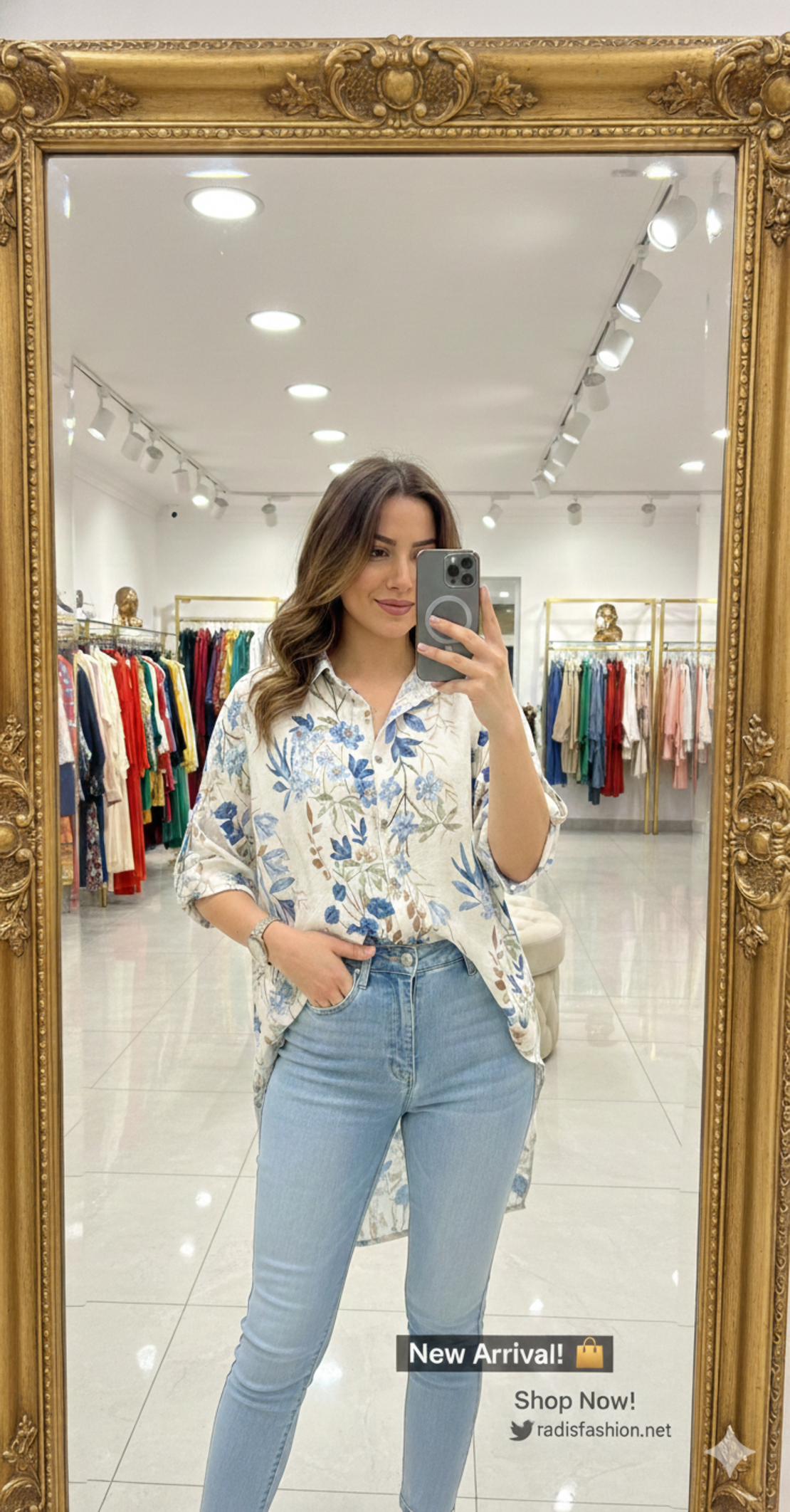 Дамска туника - риза с флорален принт, изработена от вискоза