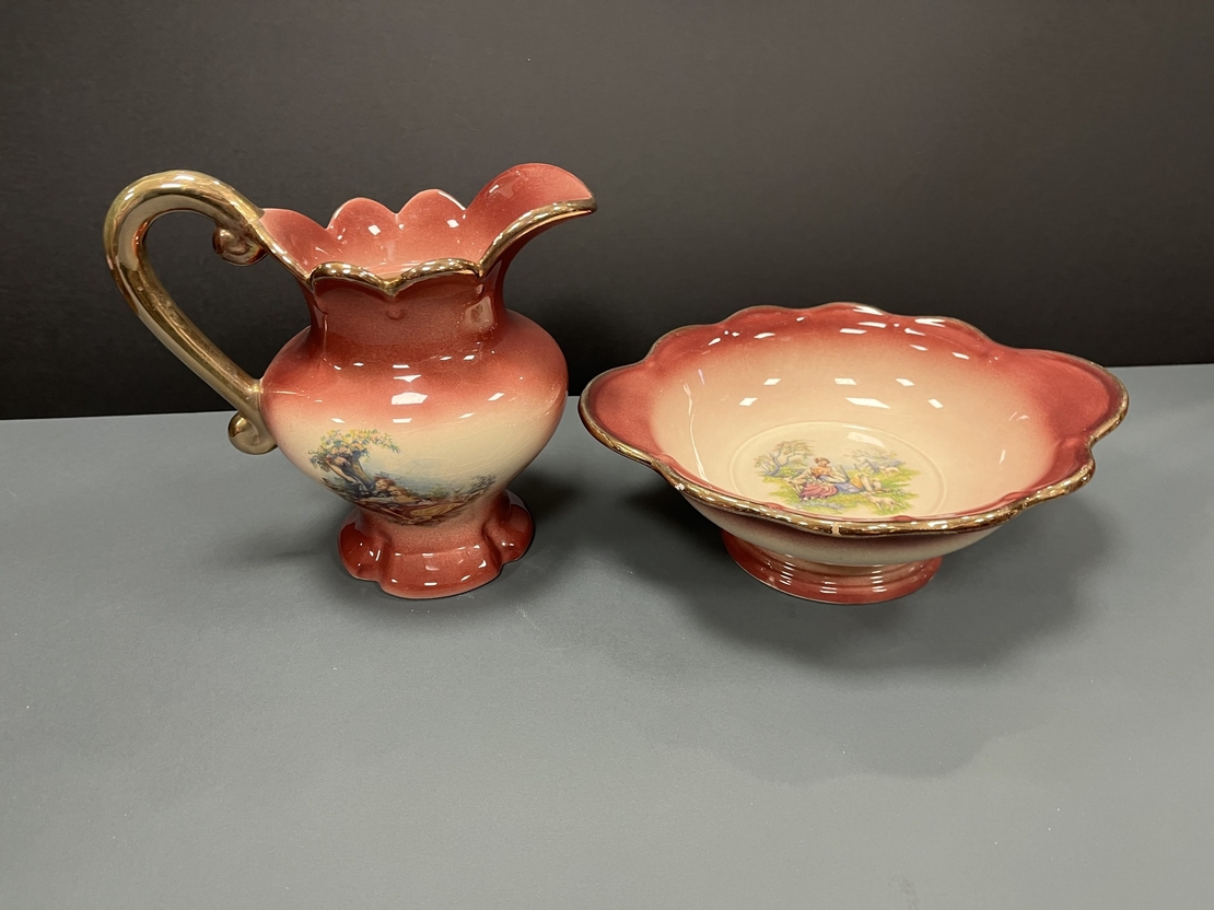 KLM Staffordshire кана и купа в розово със златен ръб