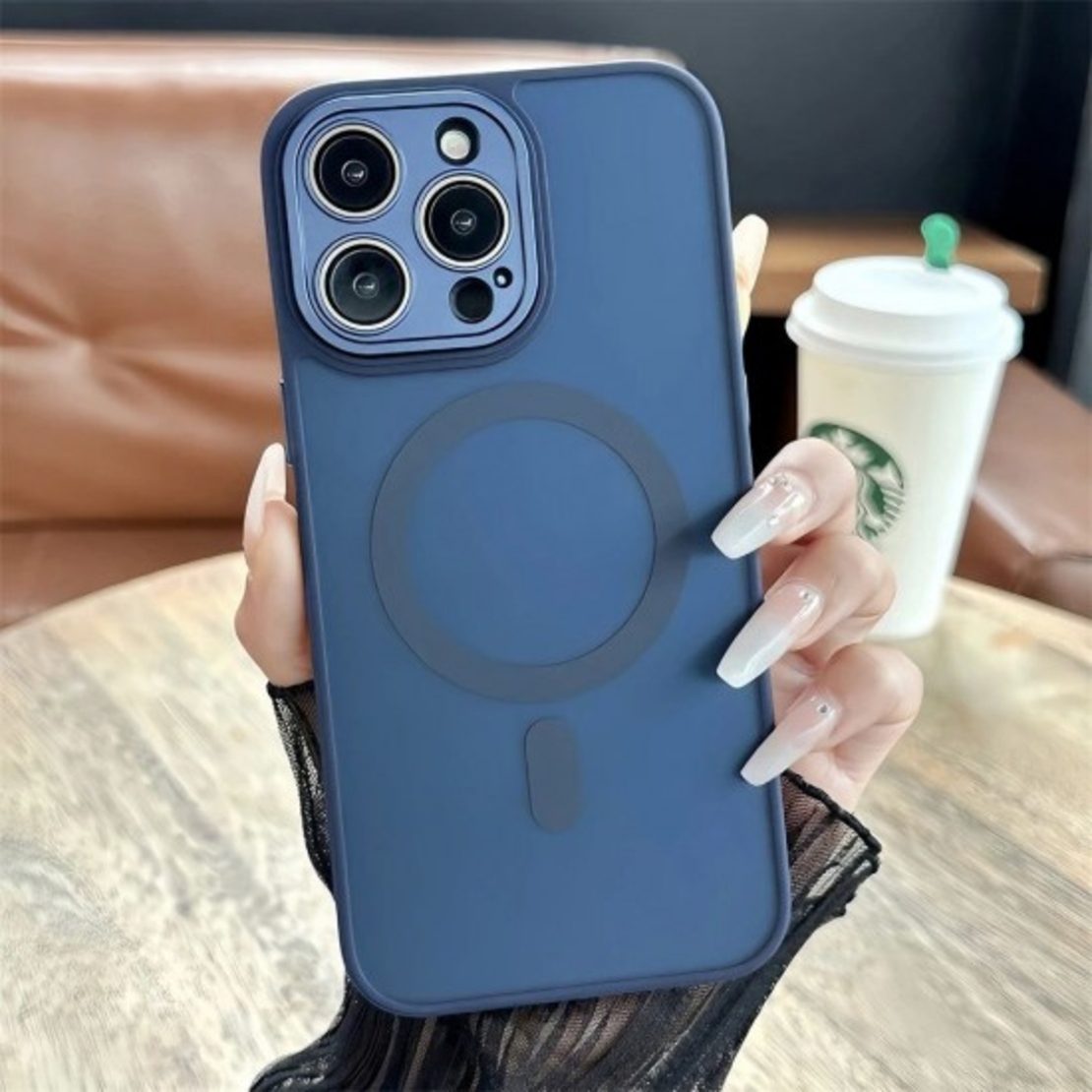 Луксозен кейс+MagsafeTP-27 +камера за iPhone 17 Pro - Син