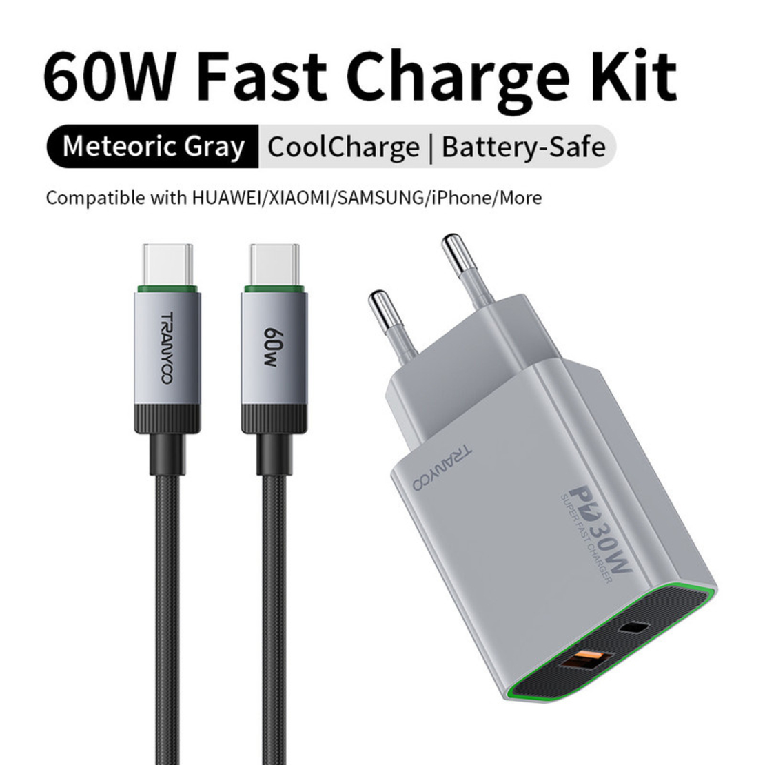 Tranyoo 30w T-EU13 Супер бързо зарядно Dual Port USB A + USB - Гаранция!