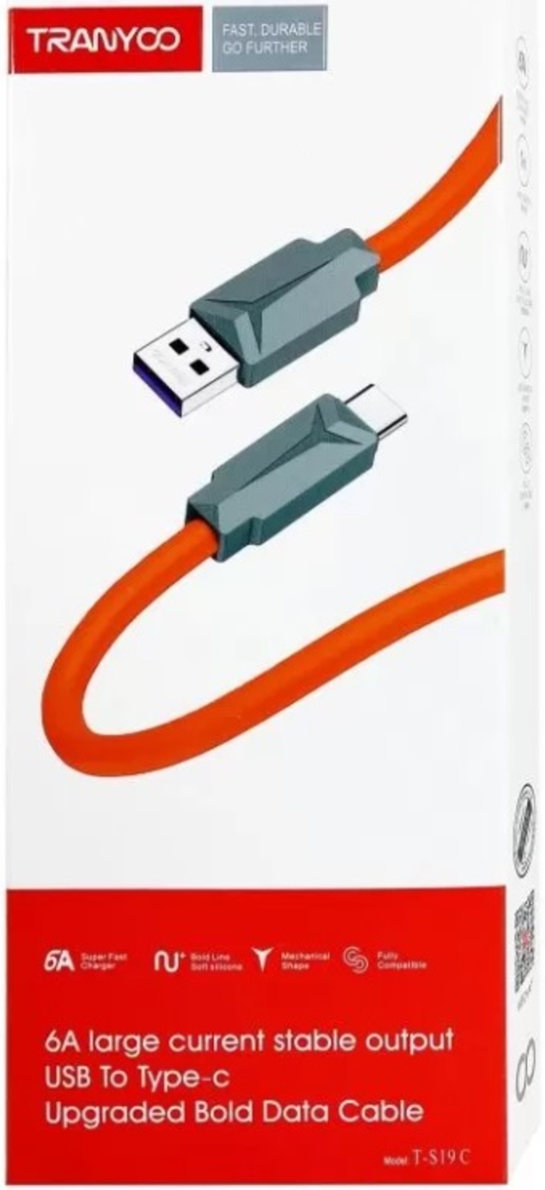 Tranyoo 6A кабел с бързо зареждане USB - A към Type C Гаранция!