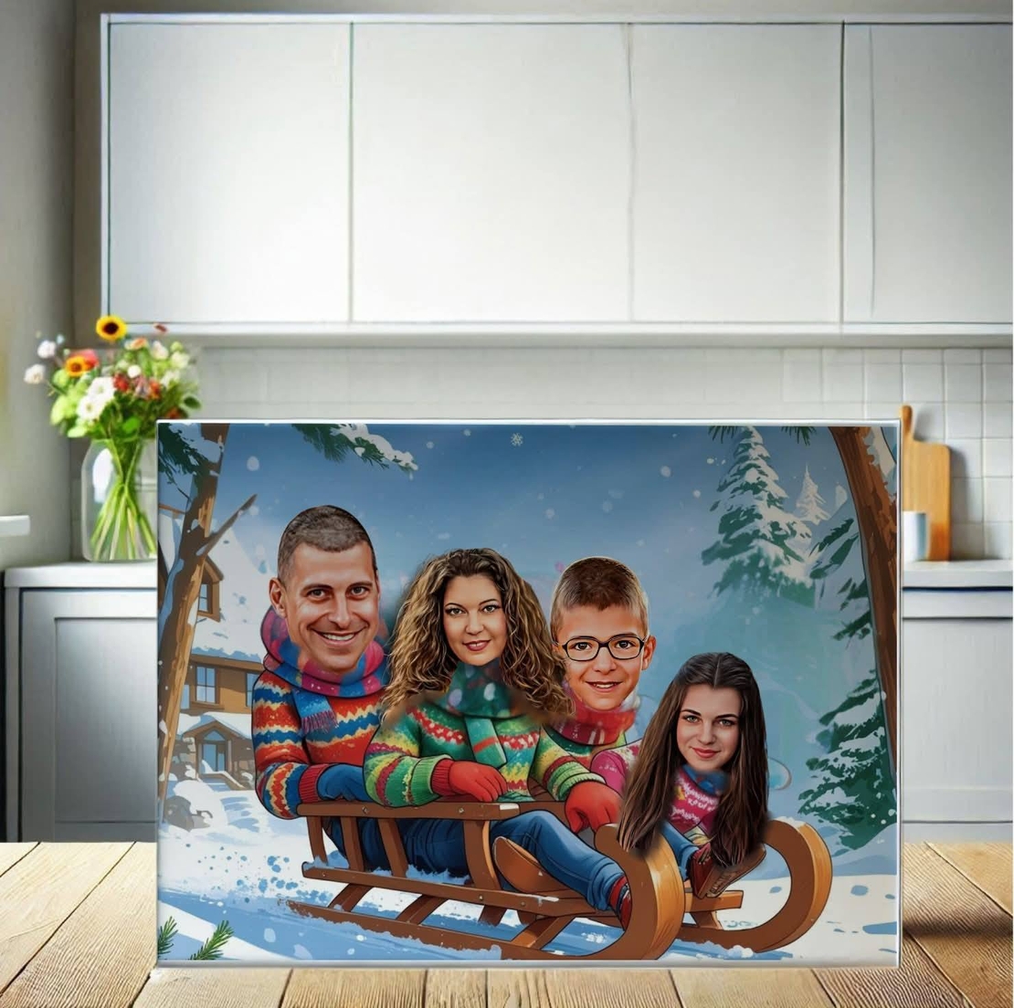 Стъклена дъска Карикатура Нова година Семейство 2