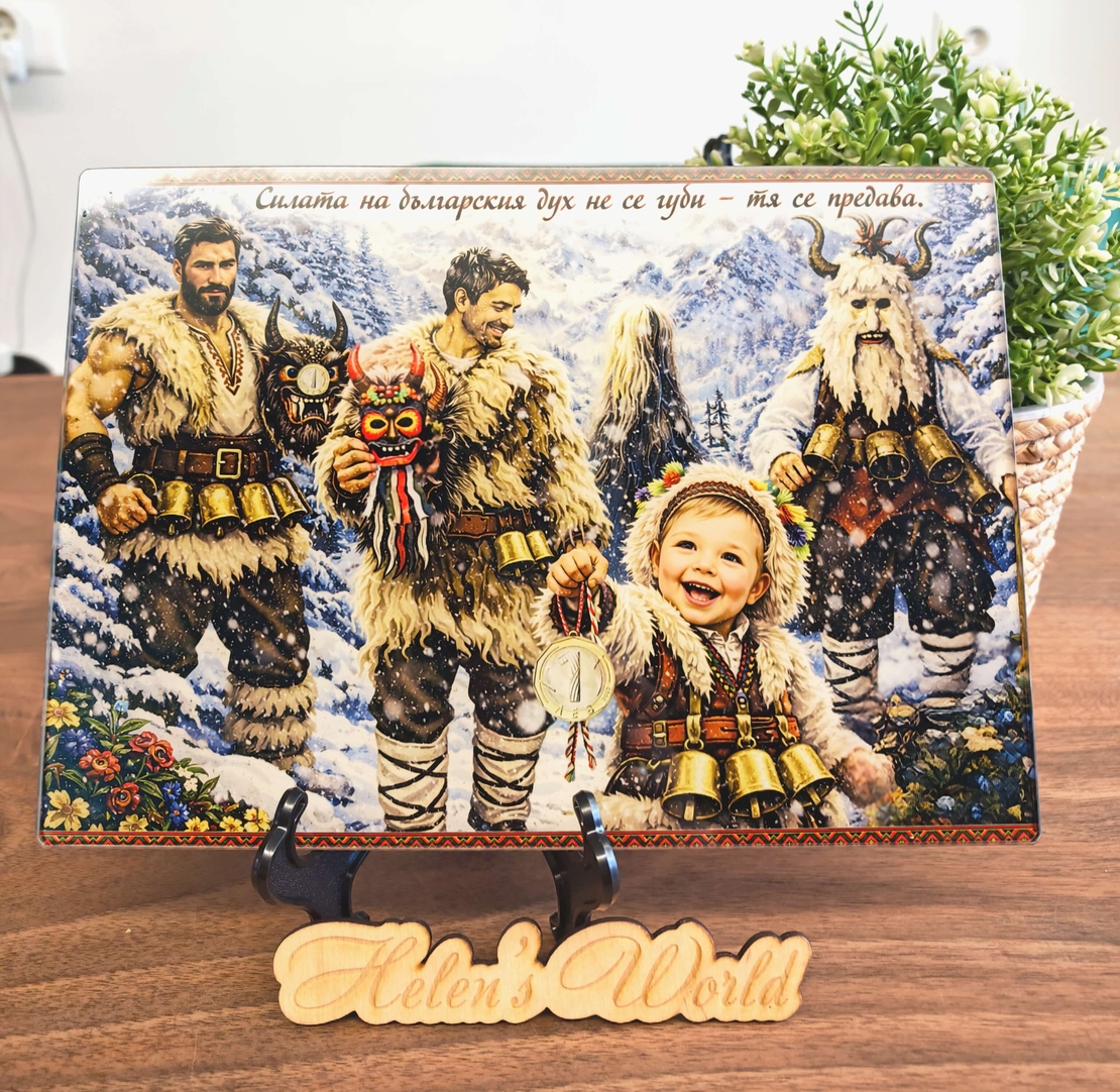 Стъклена персонализирана дъска  Кукери 4