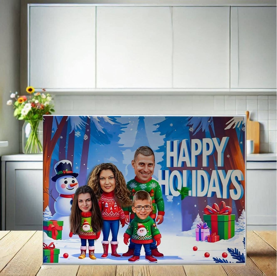 Стъклена дъска Карикатура Нова година Семейство 3