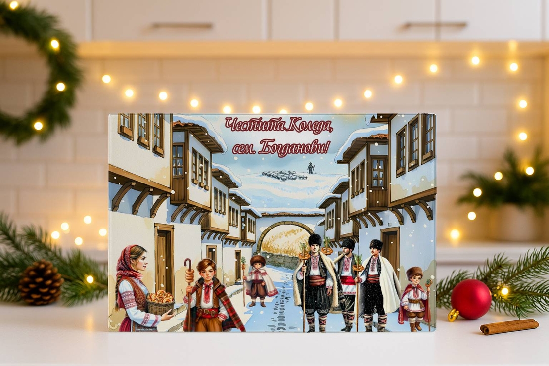 Стъклена дъска за рязане Коледари 149