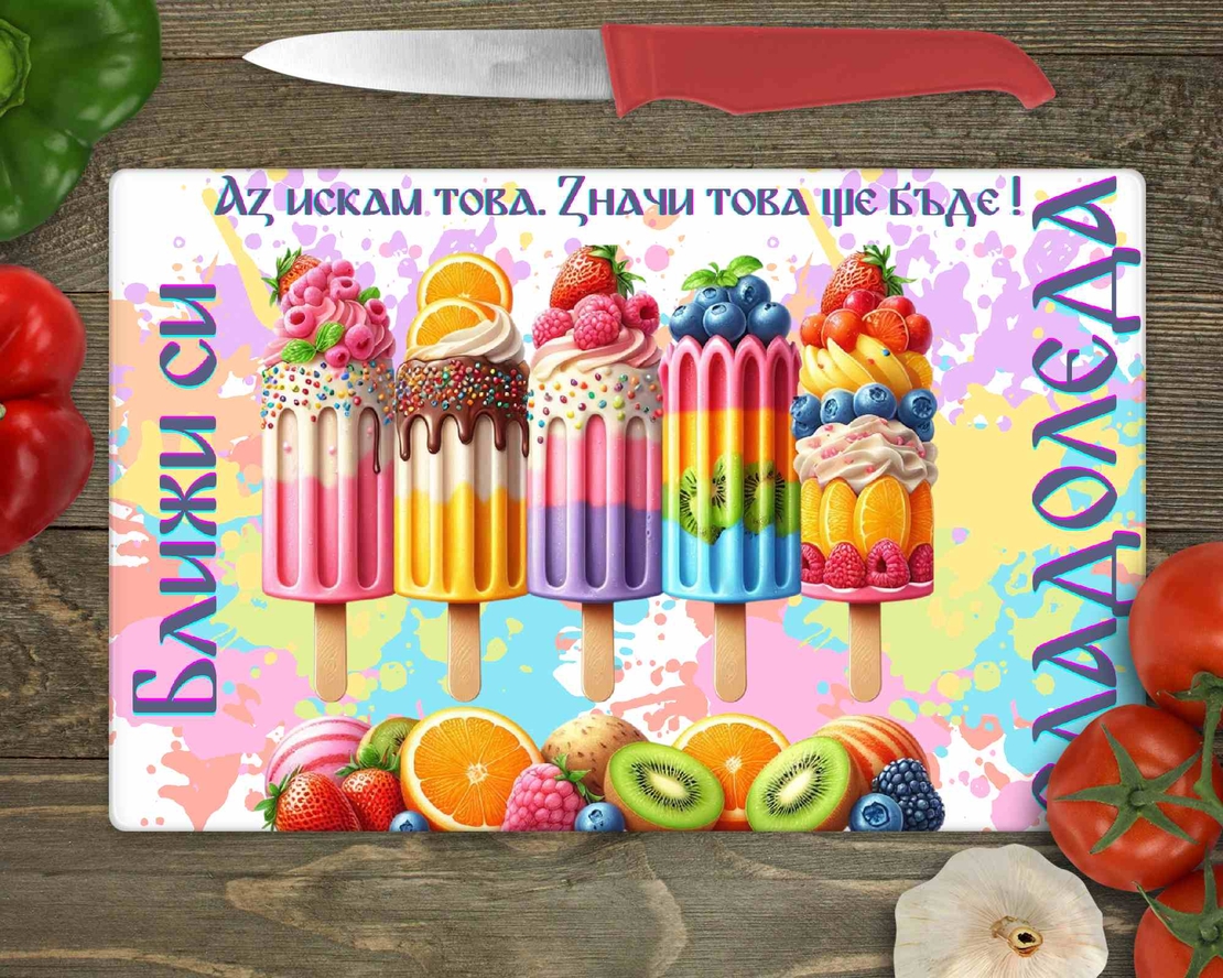 Стъклена дъска за рязане Сладоледи 1