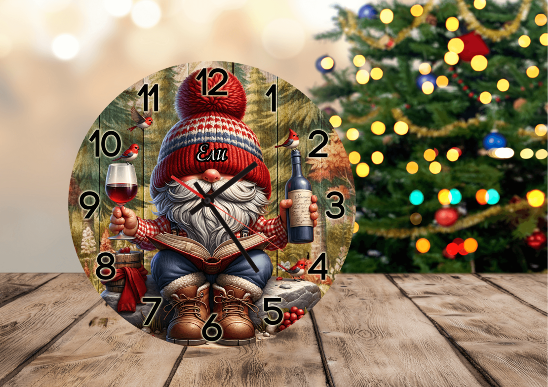 Персонализиран часовник Коледа гном вино