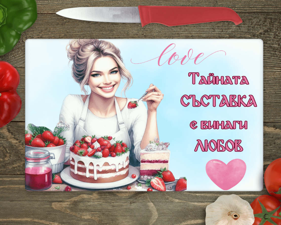 Стъклена дъска за рязане Тайната съставка е любов 16