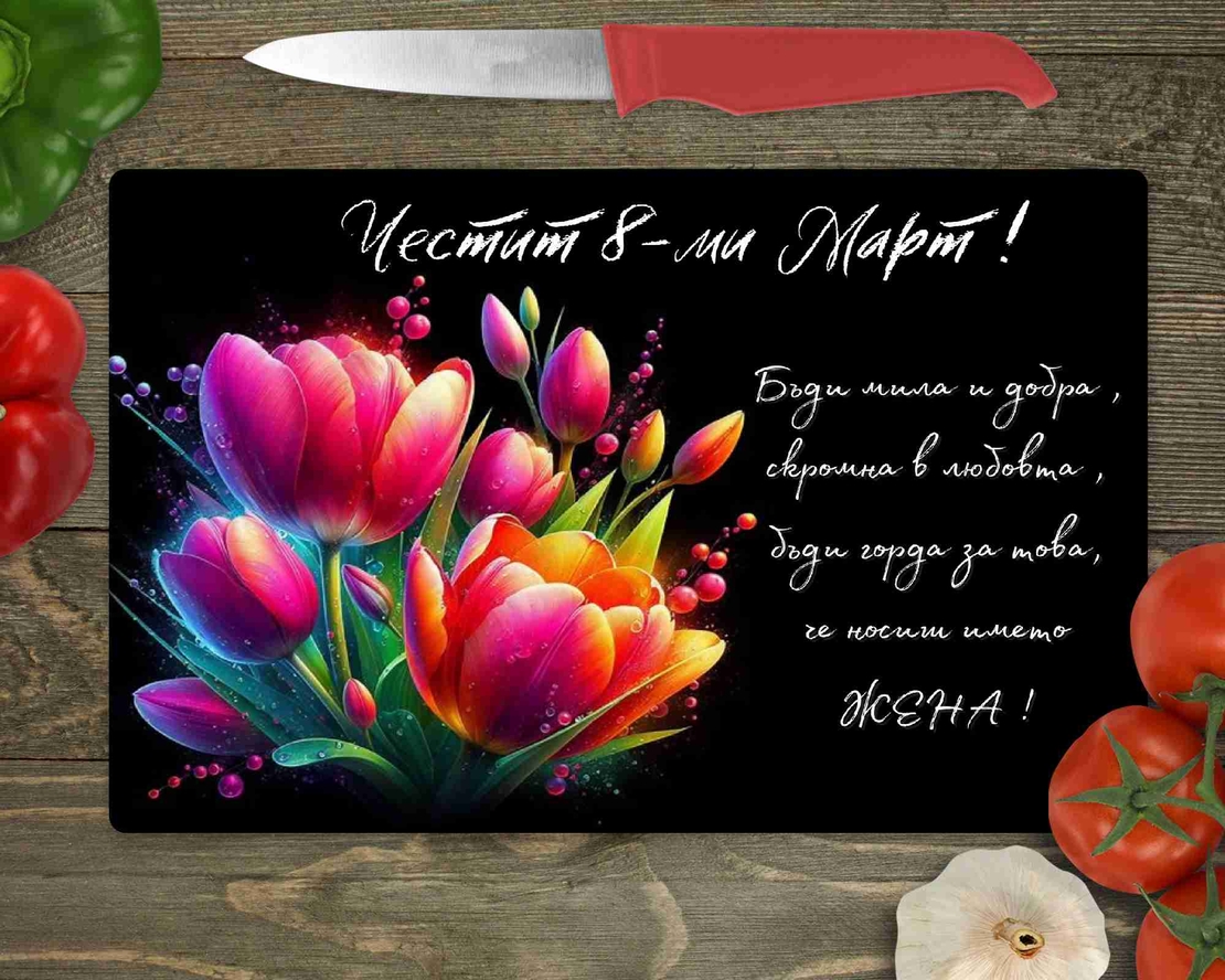 Стъклена дъска за рязане , 8ми март,Цветница - 32