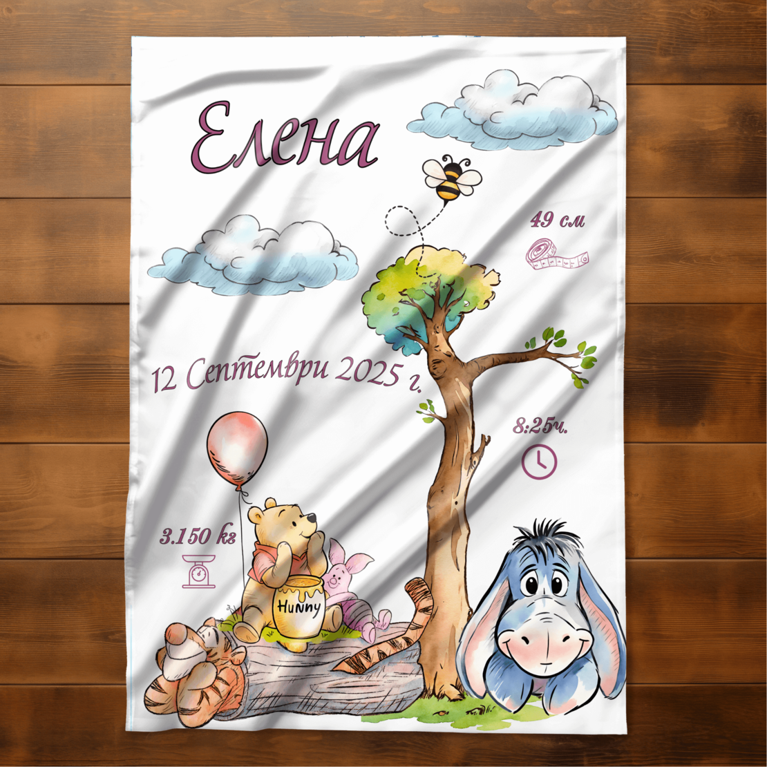 Персонализирано бебешко одеяло Мечо пух и приятели