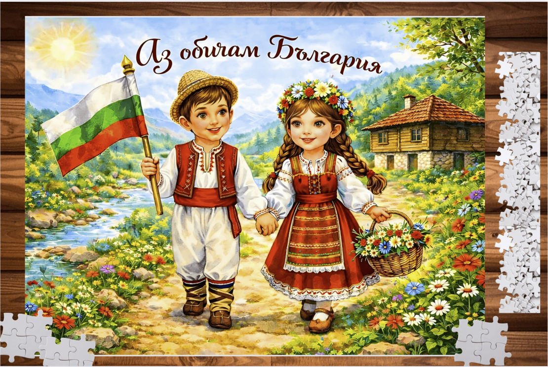 Картонен пъзел Аз обичам България