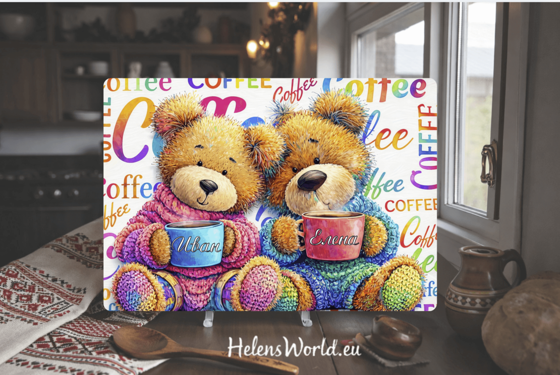 Стъклена персонализирана дъска Кафе с мече