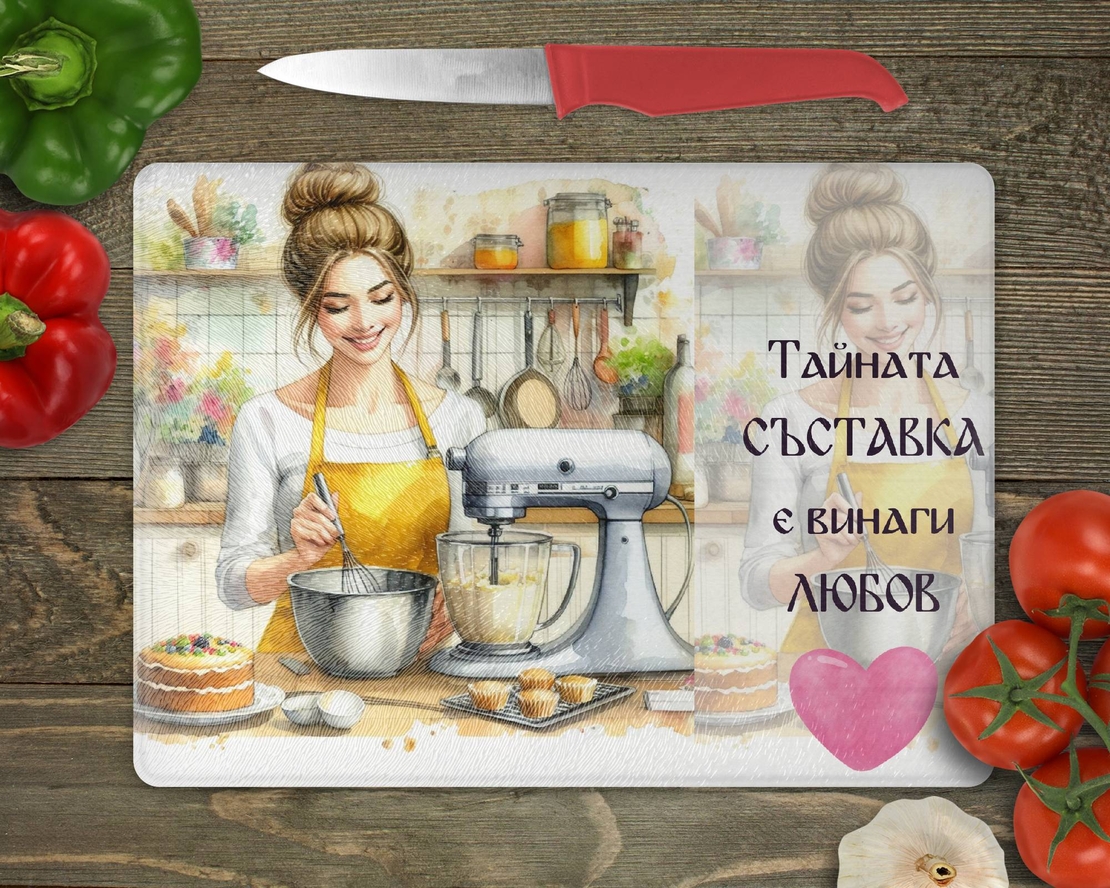 Стъклена дъска за рязане Тайната съставка е любов 7