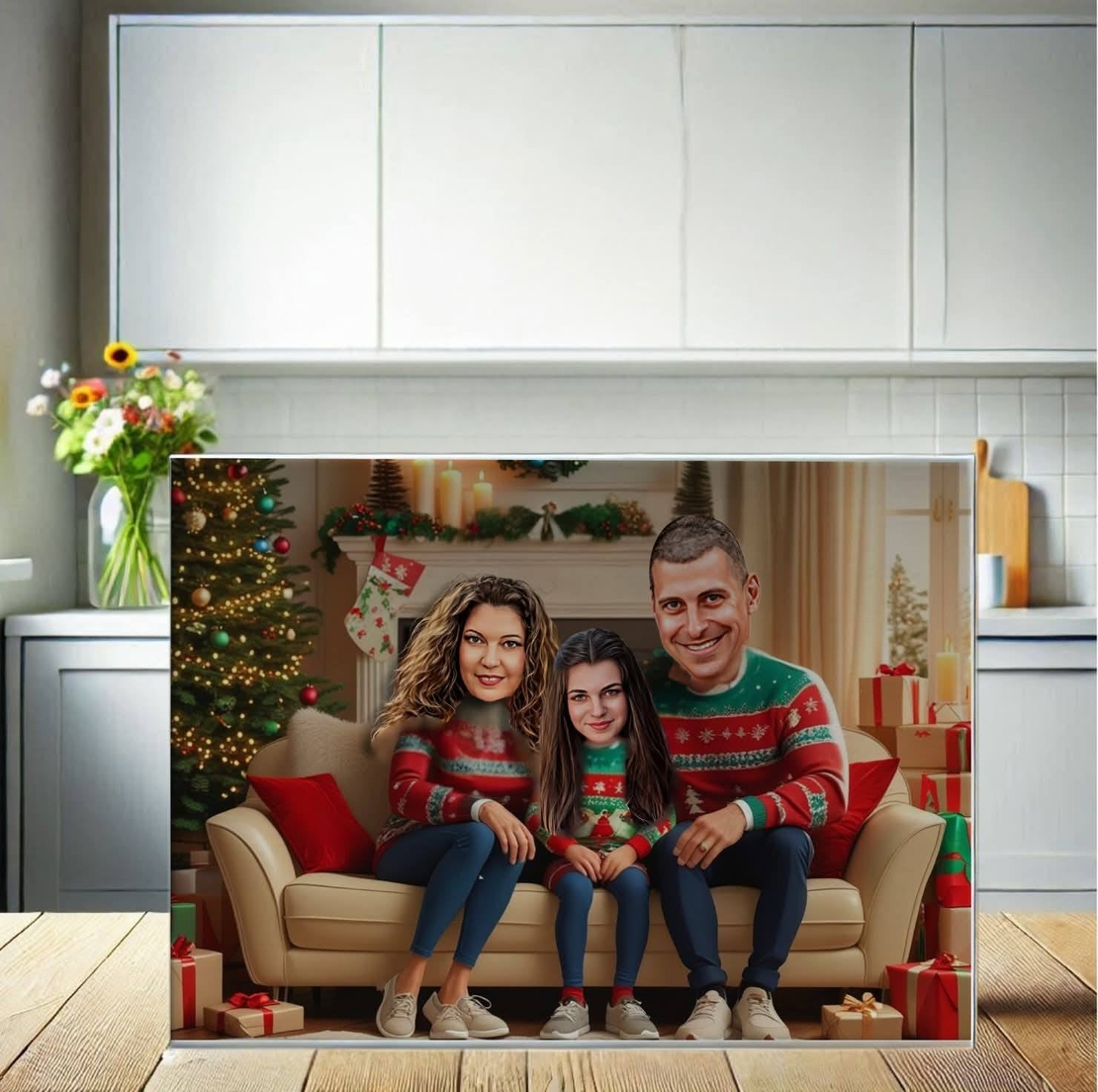 Стъклена дъска Карикатура Нова година Семейство 1