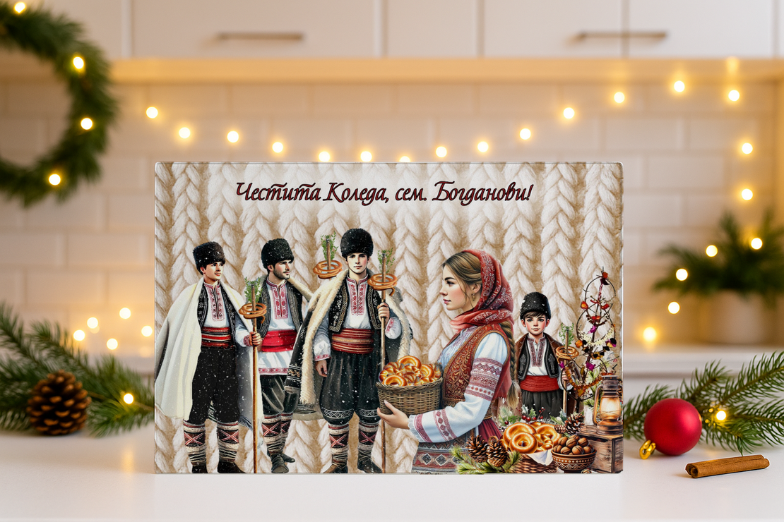 Стъклена дъска за рязане Коледари 134