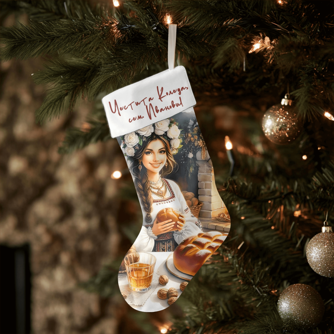 Коледен персонализиран чорап Коледна мома с питка