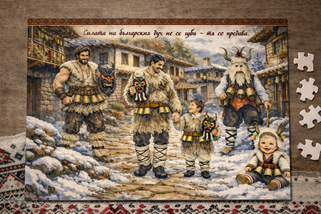 Картонен пъзел Кукери 1