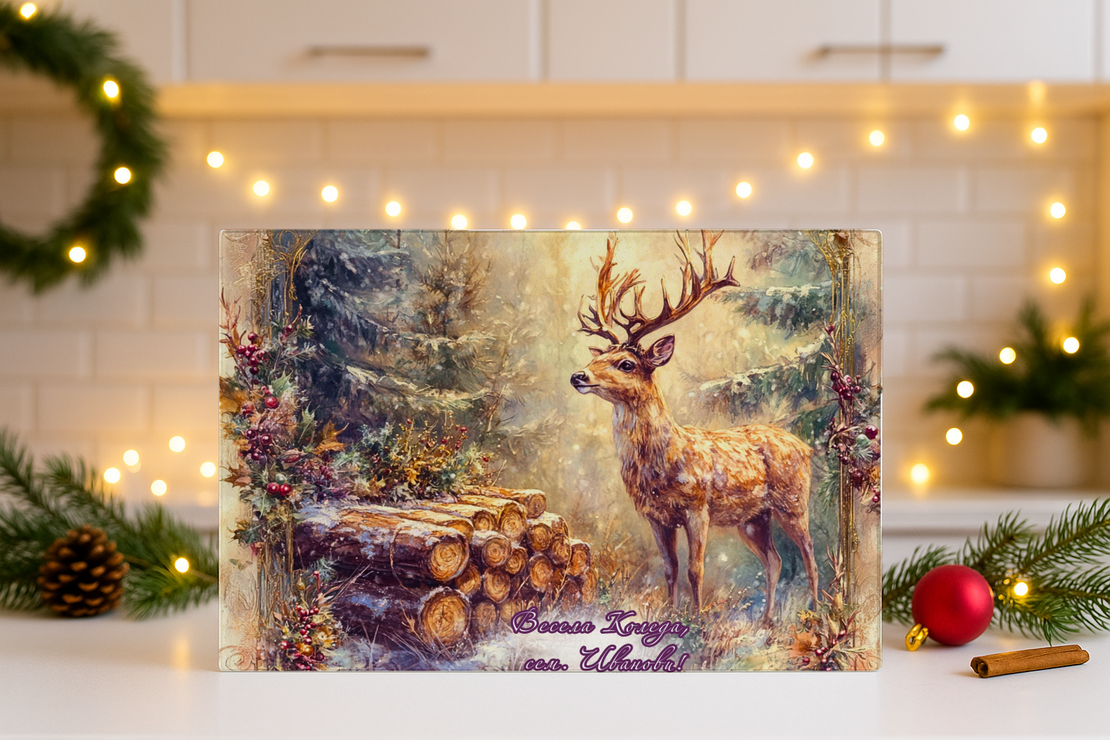 Стъклена дъска за рязане Коледари 136