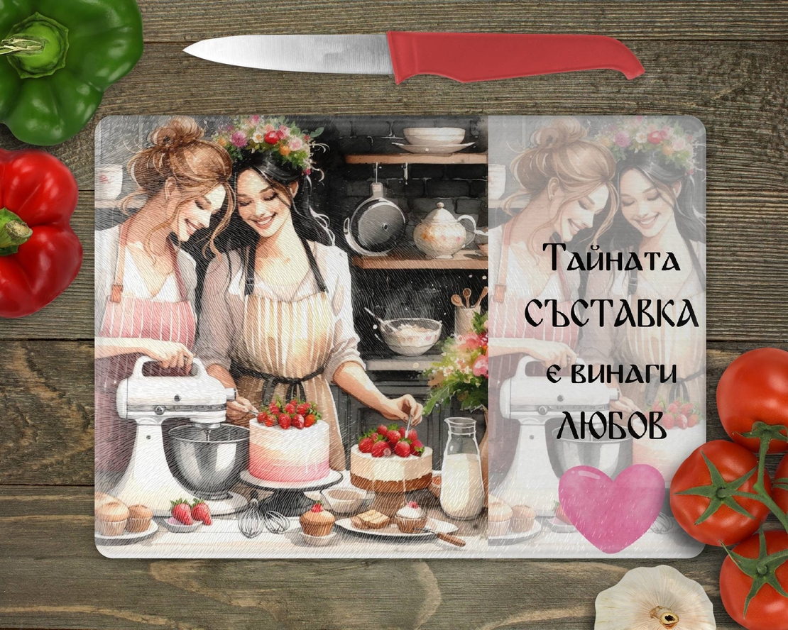 Стъклена дъска за рязане Тайната съставка е любов 9