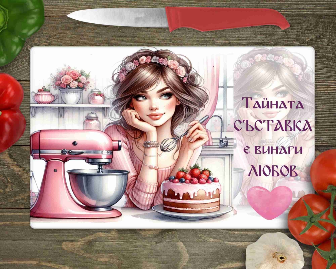 Стъклена дъска за рязане Тайната съставка е любов 2