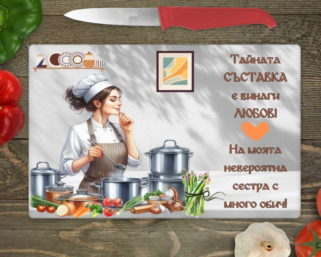 Стъклена дъска за рязане Тайната съставка е любов 19