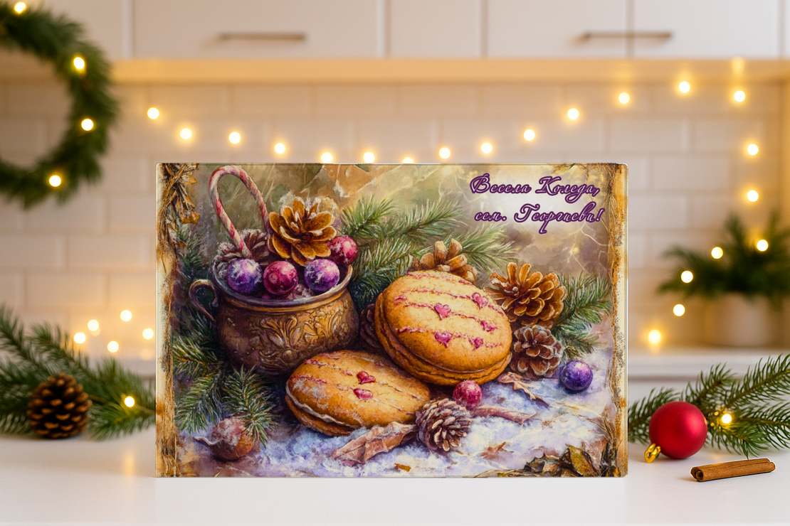 Стъклена дъска за рязане Коледари 139