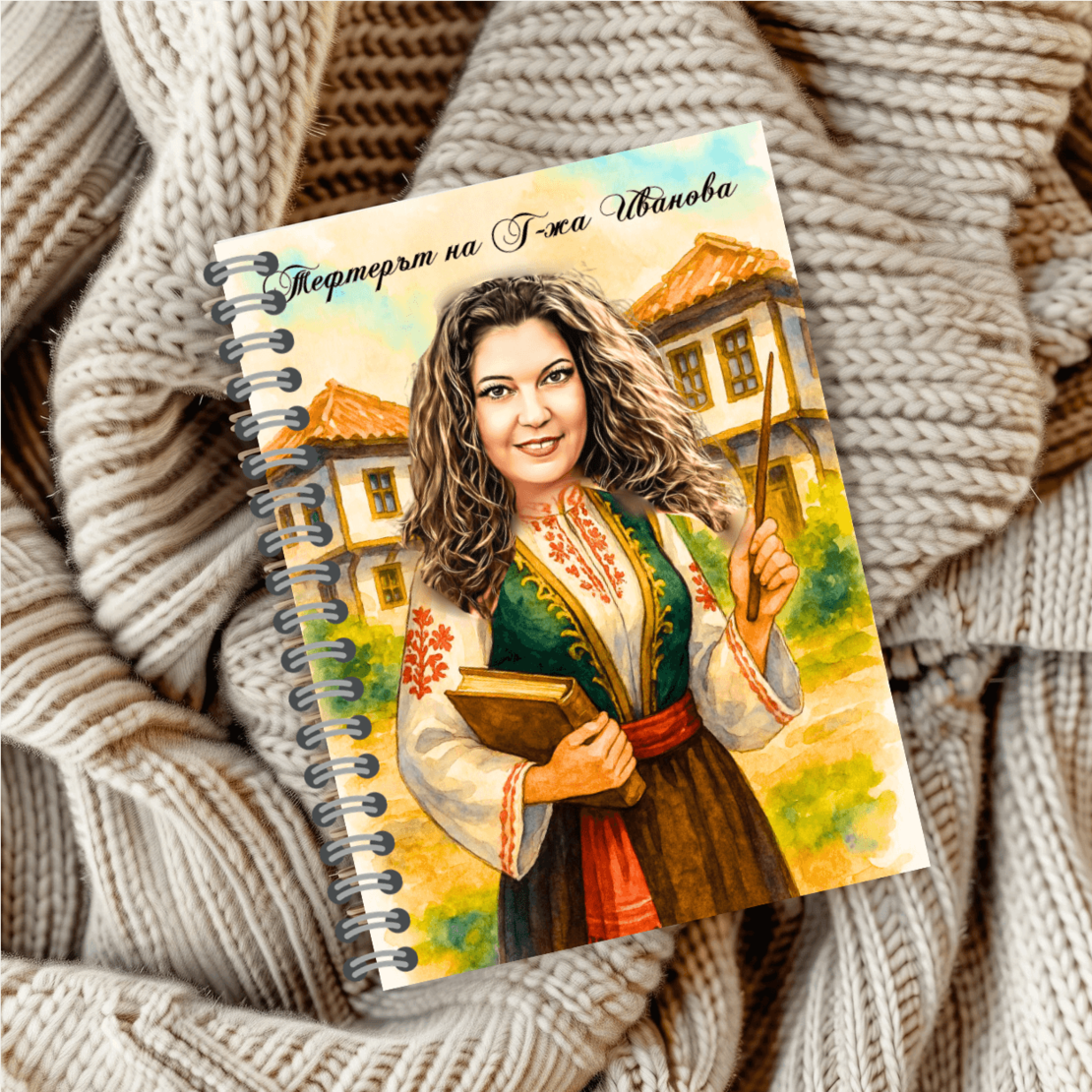 Тефтер ръчно правен персонализиран Учителка карикатура 3